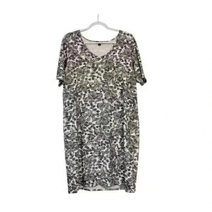 J Jill Wearever Collection Dress Large Black White Floral Stretch Classic Casual